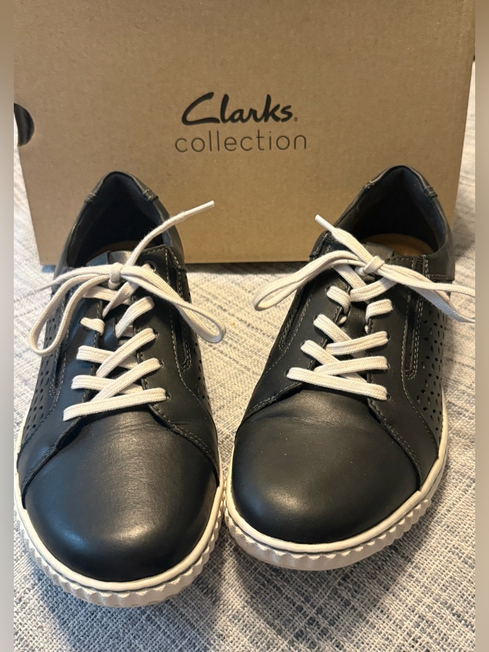 Clarks Black Leather Sneakers with Cream Laces